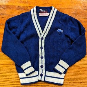 Vintage Izod Lacoste Kids Cardigan - White and Navy, Size 6 (fits smaller)